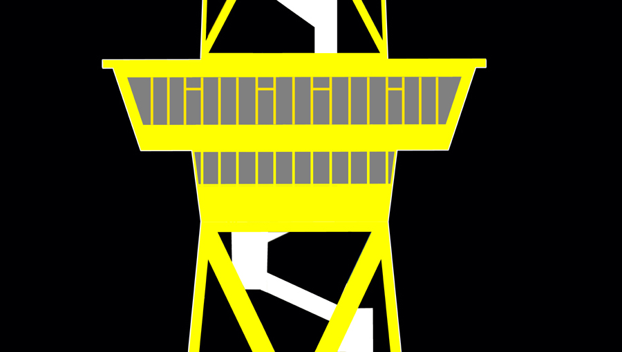 Stilisierte Grafik. Berliner Funkturm - Restaurantgeschoss. Für Details anklicken.